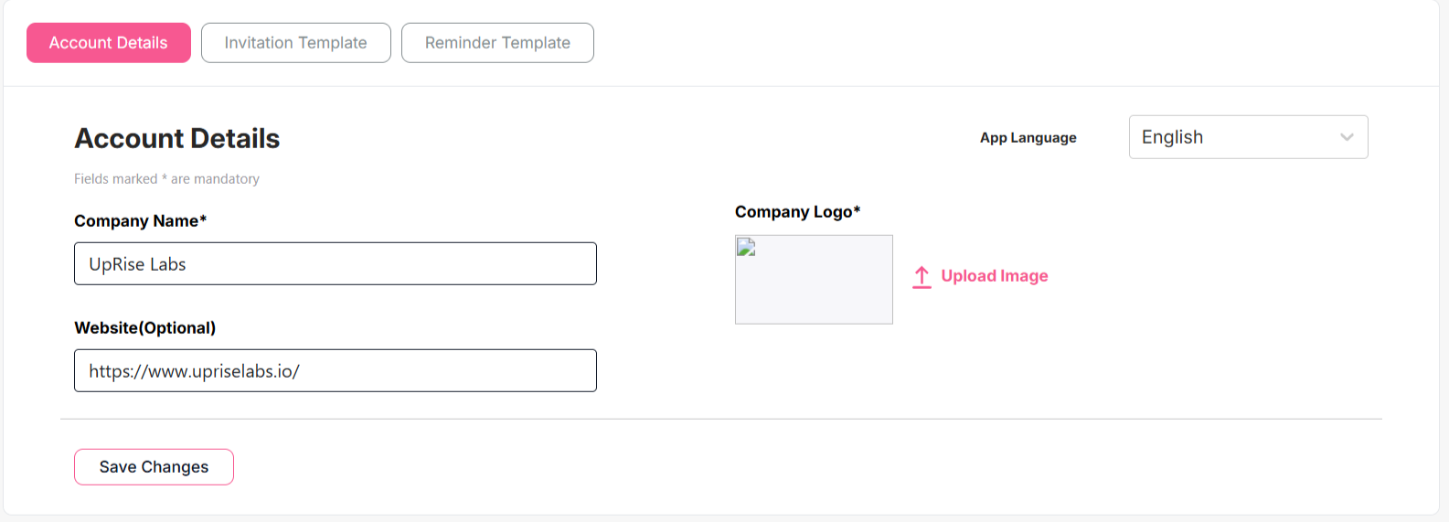 Company profile menu