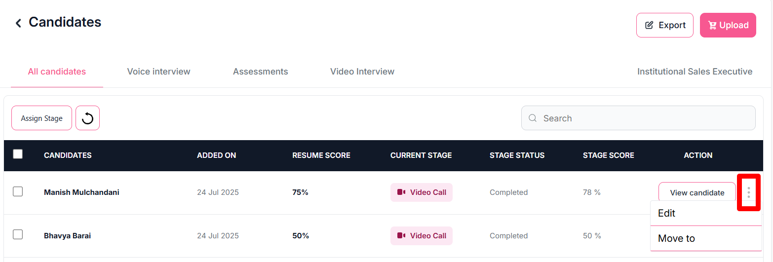 Edit candidate details